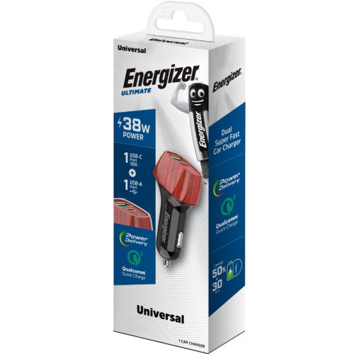 Energizer Ultimate - USB-C & USB-A 38W PD + QC3.0 autós töltő (WALNUT)