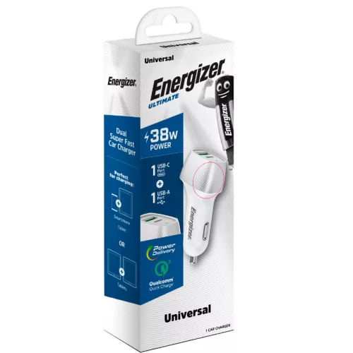 Energizer Ultimate - USB-C & USB-A 38W PD + QC3.0 autós töltő (fehér / Silver)