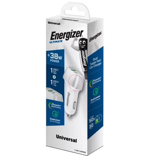 Energizer Ultimate - USB-C & USB-A 38W PD + QC3.0 autós töltő (fehér / Silver)