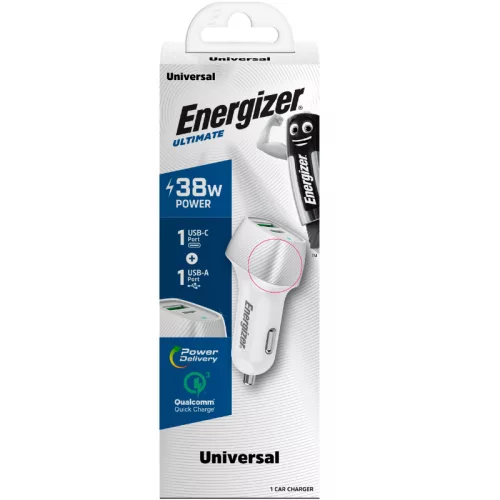 Energizer Ultimate - USB-C & USB-A 38W PD + QC3.0 autós töltő (fehér / Silver)