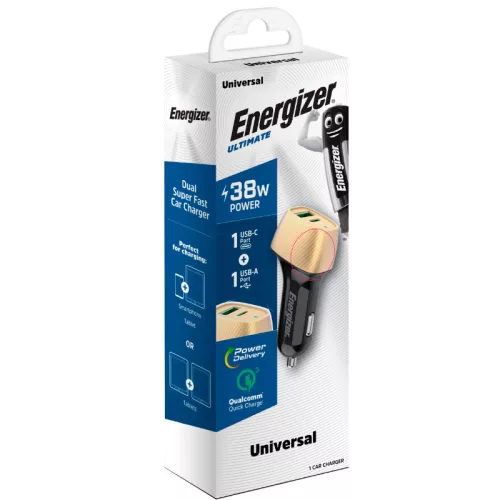 Energizer Ultimate - USB-C & USB-A 38W PD + QC3.0 autós töltő (Gold / fekete)