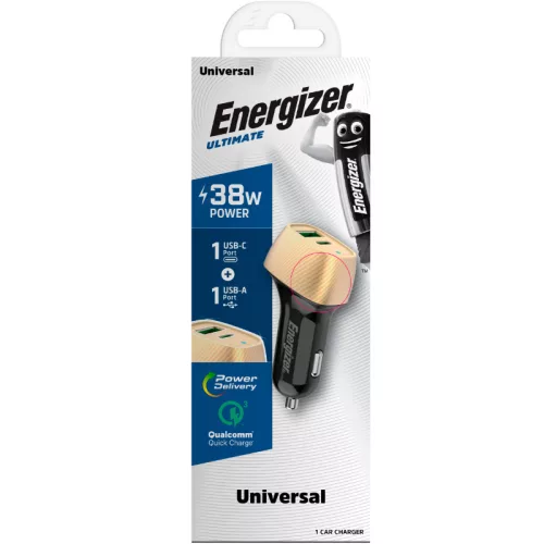 Energizer Ultimate - USB-C & USB-A 38W PD + QC3.0 autós töltő (Gold / fekete)