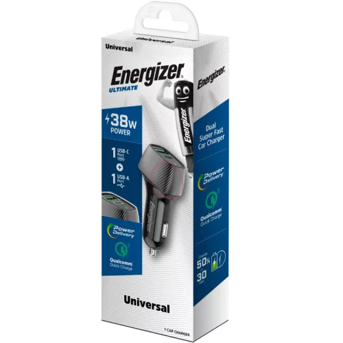 Energizer Ultimate - USB-C & USB-A 38W PD + QC3.0 autós töltő fekete