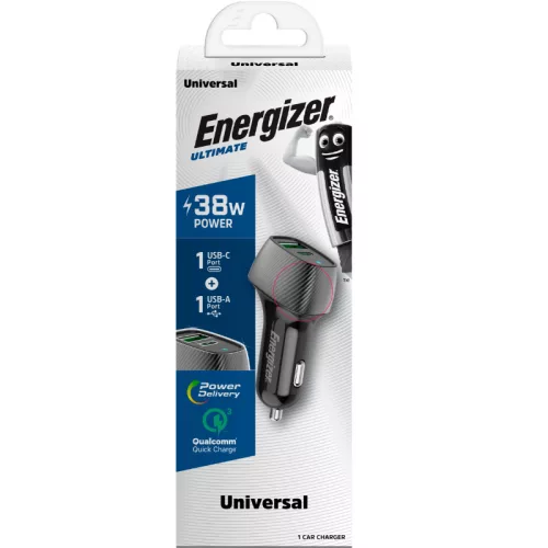 Energizer Ultimate - USB-C & USB-A 38W PD + QC3.0 autós töltő fekete