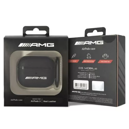 AMG Leather Big Logo - tok Apple AirPods 3 fekete