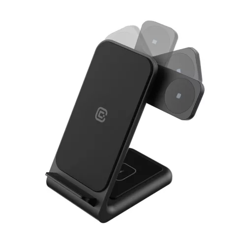 Crong PowerSpot Pivot Stand - 3-in-1 vezeték nélküli tőltő Samsung & Android, Galaxy Watch and TWS headphones fekete