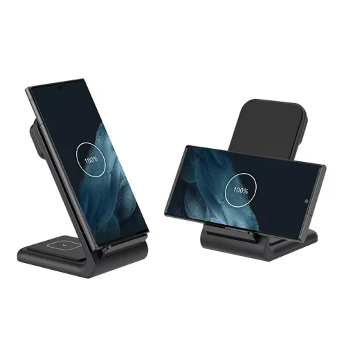 Crong PowerSpot Pivot Stand - 3-in-1 vezeték nélküli tőltő Samsung & Android, Galaxy Watch and TWS headphones fekete