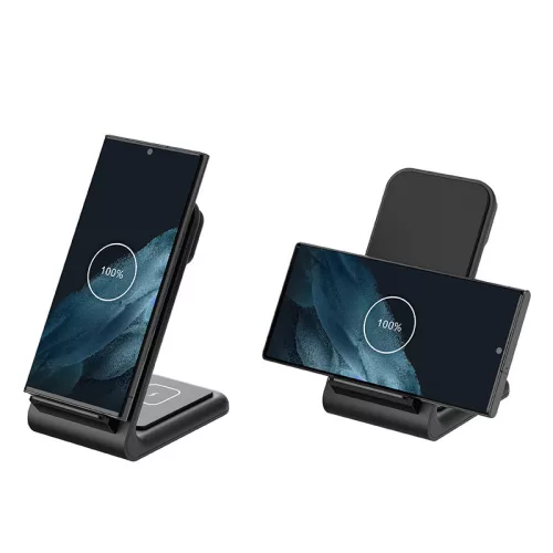 Crong PowerSpot Pivot Stand - 3-in-1 vezeték nélküli tőltő Samsung & Android, Galaxy Watch and TWS headphones fekete