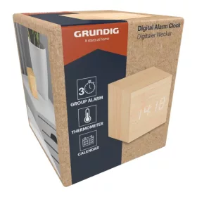   Grundig - Digitális LED ébresztőóra hőmérővel és naptárral (világosbarna)