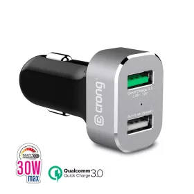   Crong Power autós töltő 30W 2-Port USB with QC 3.0 (aluminium)