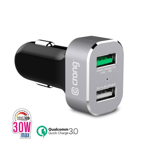 Crong Power autós töltő 30W 2-Port USB with QC 3.0 (aluminium)