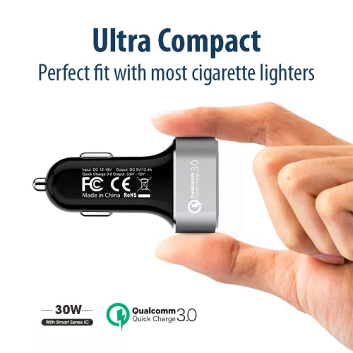 Crong Power autós töltő 30W 2-Port USB with QC 3.0 (aluminium)