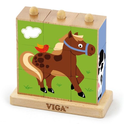 Viga Toys - rakodó blokk puzzle állatok