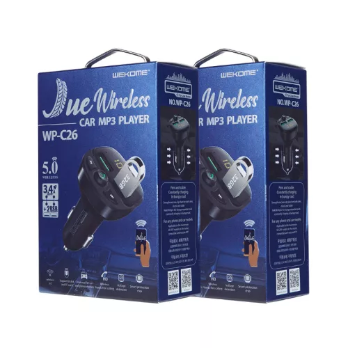 WEKOME WP-C26 - Bluetooth / MicroSD / 2x USB-A FM transmitter + 17W autós töltő fekete