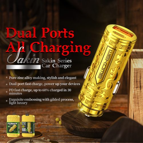 WEKOME WP-C37 Sakin Series - USB-C & USB-A Fast Charging PD 20W autós töltő arany