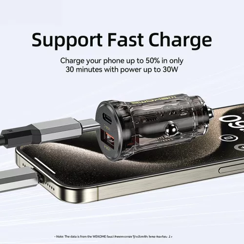 WEKOME WP-C41 Vanguard Series - USB-C & USB-A Fast Charging 30W autós töltő (fekete / Transparent)
