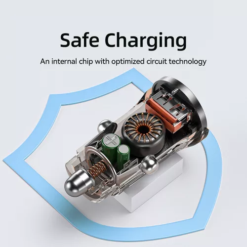 WEKOME WP-C41 Vanguard Series - USB-C & USB-A Fast Charging 30W autós töltő (fekete / Transparent)