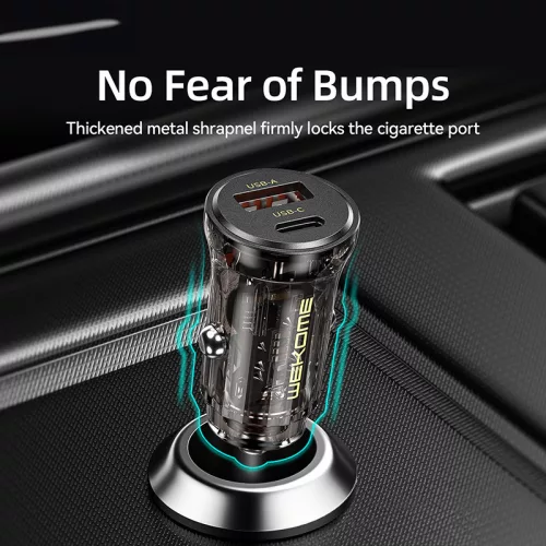 WEKOME WP-C41 Vanguard Series - USB-C & USB-A Fast Charging 30W autós töltő (fekete / Transparent)