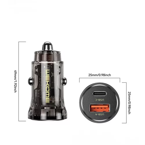 WEKOME WP-C41 Vanguard Series - USB-C & USB-A Fast Charging 30W autós töltő (fekete / Transparent)