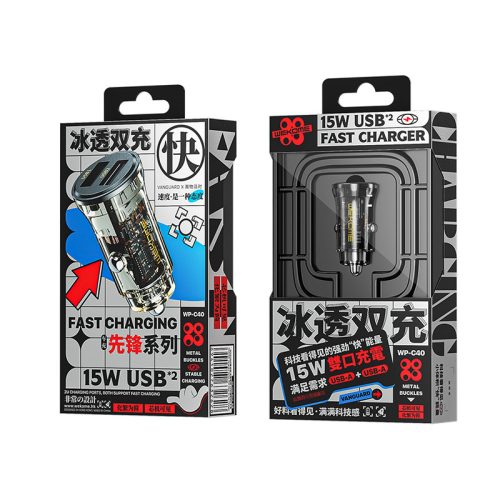 WEKOME WP-C40 Vanguard Series - autós töltő 2 x USB Fast Charging 15W (fekete / Transparent)