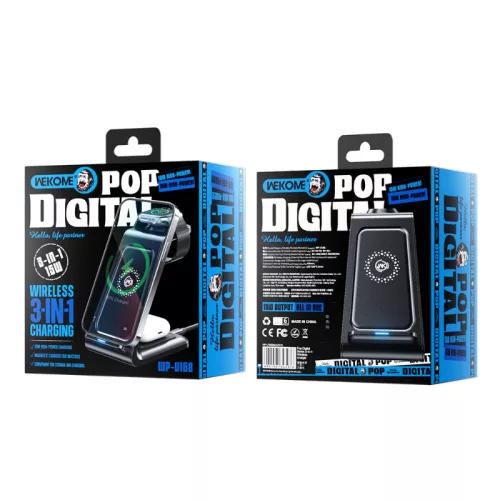 WEKOME WP-U168 Pop Digital Series - 3-in-1 vezeték nélküli tőltő iPhone, AirPods and Apple Watch fekete