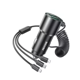   WEKOME WP-C44 Pop Digital Series - autós töltő  integrated 3-in-1 USB-C / Lightning / Micro USB + 2x USB-A 33W cable fekete
