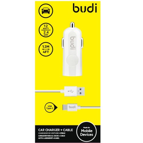 Budi - 1 USB autós töltő  LED indicator+USB type C cable