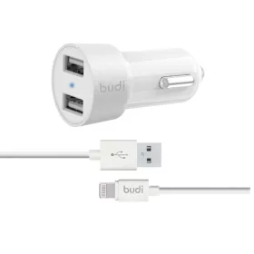 Budi - 2 USB autós töltő  LED indicator+lightning cable