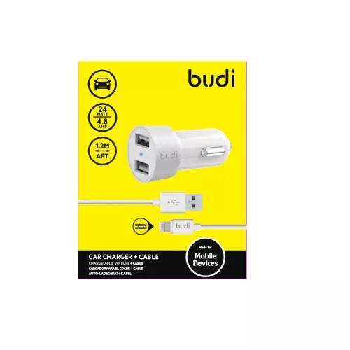Budi - 2 USB autós töltő  LED indicator+lightning cable