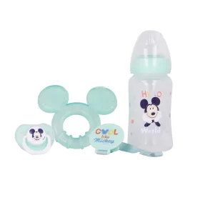   Mickey Mouse - Babakészlet (240 ml-es kulacs mellbimbóval, anatómiai cumi, fogazó, foghúzó tartó) (Cool)