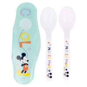   Set mic dejun 2 tacamuri plastic si cutie depozitare travel Mickey Mouse Alb