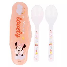   Set mic dejun 2 tacamuri plastic si cutie depozitare travel Minnie Mouse Portocaliu
