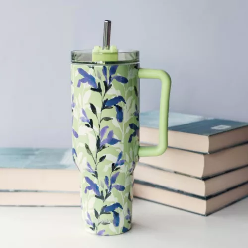 Quokka Stream - Rozsdamentes acél termosz bögre 1200 ml szívószállal (Matcha)