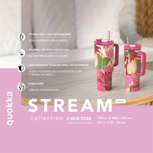Quokka Stream - Rozsdamentes acél termosz bögre 1200 ml szívószállal (pamut)