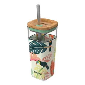   Quokka folyékony kocka - üveg szalmapohár szilikon borítással 540 ml (tukán)