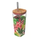 Quokka Liquid Cube - Üveg szalmapohár szilikon borítással 540 ml (Pink Jungle)