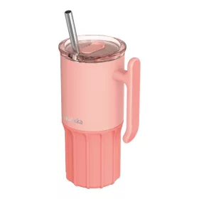   Quokka Umi - 720ml rozsdamentes acél termosz bögre szívószállal és szilikon talppal (barackrózsaszín)