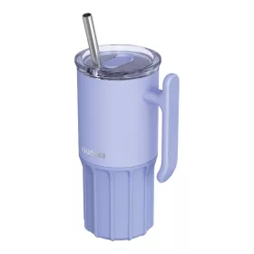   Quokka Umi - 720 ml-es rozsdamentes acél termosz bögre szívószállal és szilikon talppal (levendula)