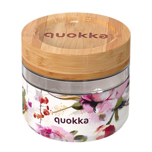 Quokka Deli Food Jar - Üveg/fa ételtartó 500 ml (Dark Flowers)