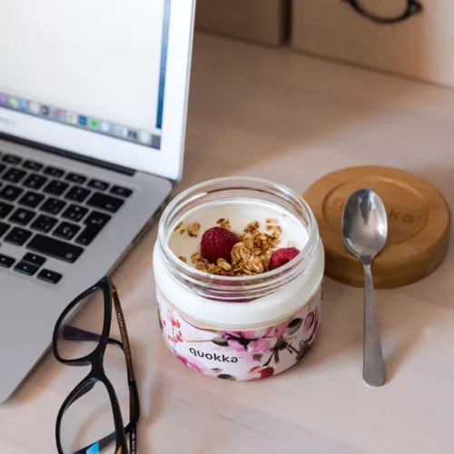 Quokka Deli Food Jar - Üveg/fa ételtartó 500 ml (Dark Flowers)