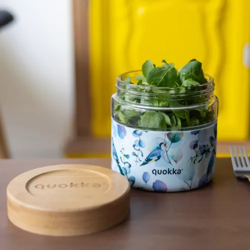 Quokka Deli Food Jar - Üveg/fa ételtartó 820 ml (Blue Nature)