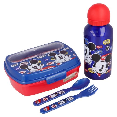 Mickey egér - uzsonnás doboz Set, 400ml vizes palack, evőeszközök