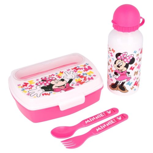 Minnie egér - uzsonnás doboz Set, 400ml vizes palack, evőeszközök