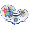 Disney Stitch - Csúszásmentes mikrohullámú sütő edénykészlet 5 db-os (tányér, tál, bögre, villa, teáskanál)