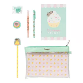   Set de scris Pusheen, Pix, creion cu guma, marker cu 2 capete, agenda a5, ascutitoare si punga transparenta pentru transport