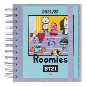   Calendar / Planificator scolar 2021/2022, Spirala, 14 × 16 cm, 320 pagini, Albastru, Line Friends BT21