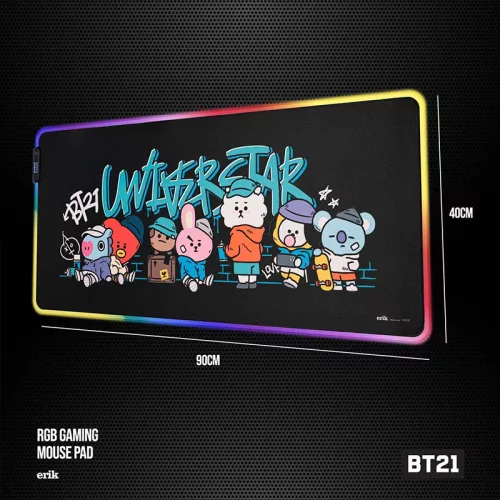 Professzionális egérpad játékhoz és irodai BT 21 LED-del, 14 világítási móddal, USB tápellátással, XL modell, csúszásmentes, vízálló, 90x40 cm