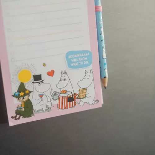 Moomin - Caiet magnetic / listă de cumpărături pentru frigider + creion (10 x 21 cm)