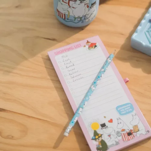 Moomin - Caiet magnetic / listă de cumpărături pentru frigider + creion (10 x 21 cm)