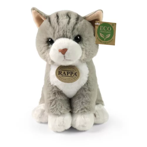 Rappa - Plüss valósághű kabala szürke macska ülő 23 cm Környezetbarát puha kollekció